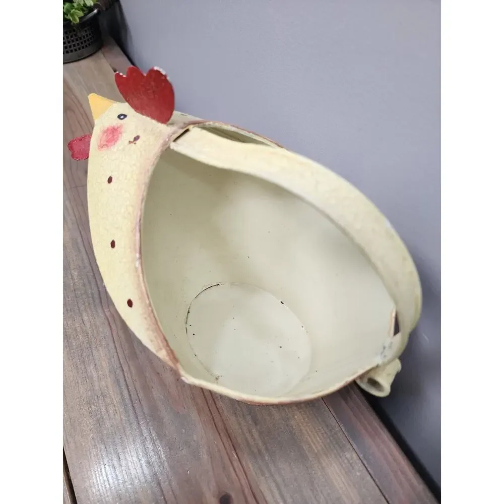 Rooster Tin Watering Pitcher Painted Sunflowers